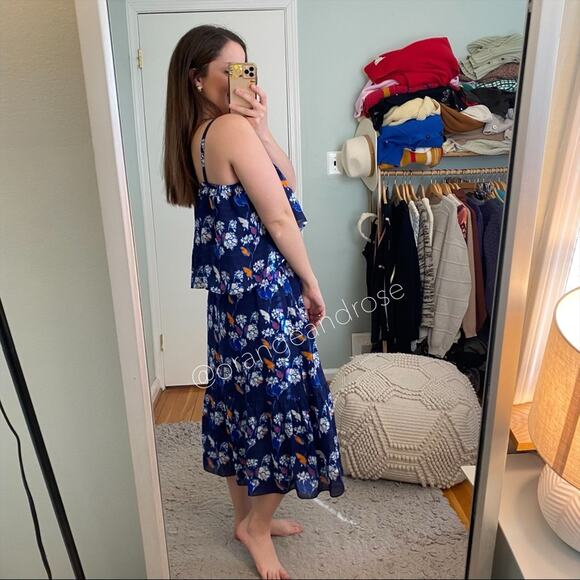 Tanya Taylor Blue Floral Tiered Tropical Silk Strappy Maxi Dress Vacation 0 XS - Picture 6 of 15